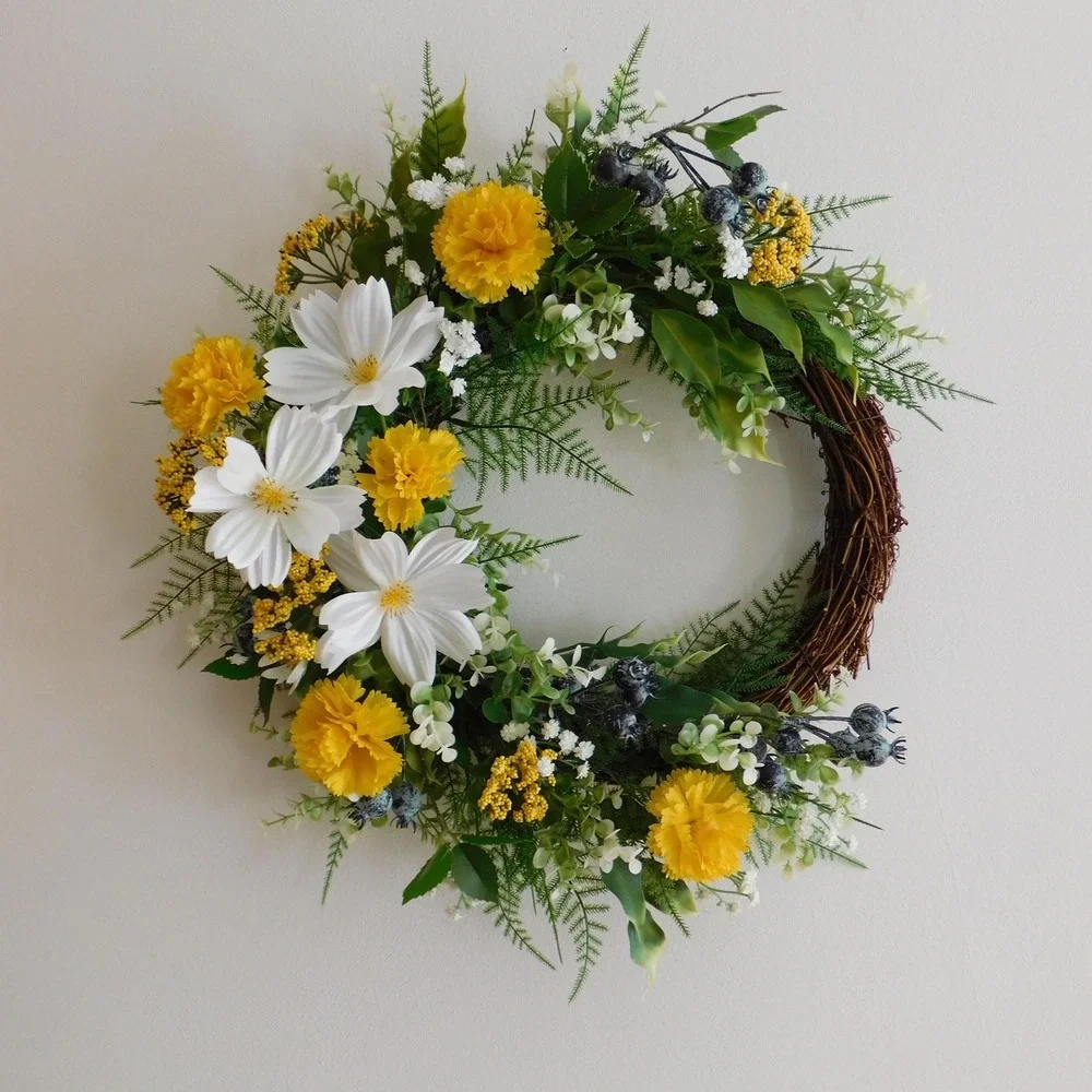 Yellow & White Spring Floral Wreath - Elegant Door Décor